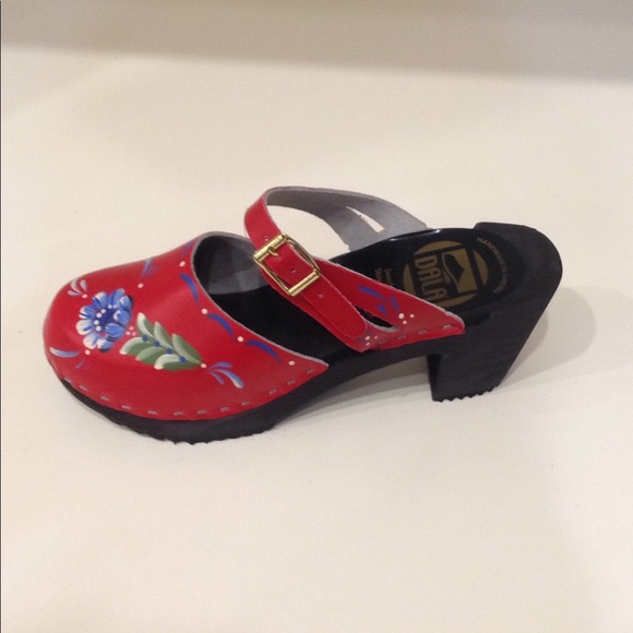 Dala Clog Shoes - Dala Swedish Clog in Red Leather with a Buckle
